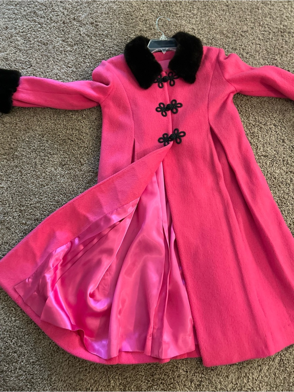 1990s vintage child’s wool overcoat fuscia pink